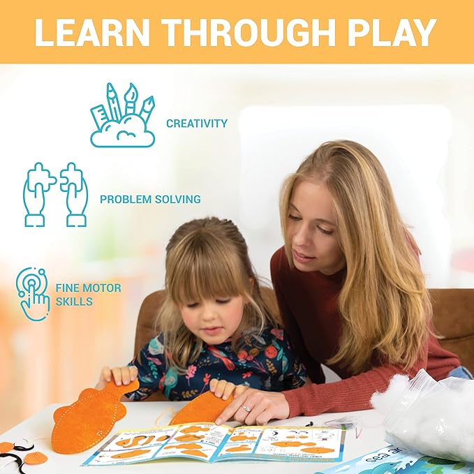 Craftorama Sewing Kit for Kids, Fun and Educational Sea Animal Craft Set for Boys and Girls Age 7-12, Sew Your Own Felt Animals Craft Kit for Beginners, 165 Piece Set