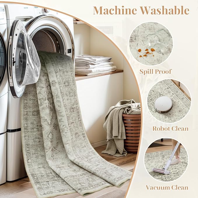 LIVEBOX Washable Area Rug 10x14 Rugs for Living Room Bedroom, Non-Slip Boho Indoor Carpet for Dining Room Office, Low-Pile Farmhouse Soft Carpets for Kids Nursery Room Playroom, Taupe
