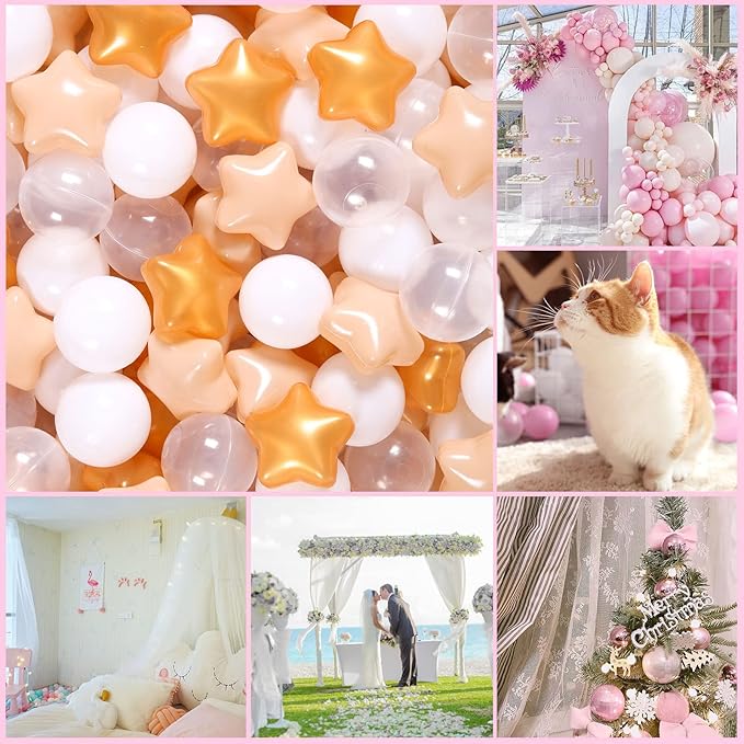 GOGOSO Ball Pit Balls with Starballs 100 - Crushproof Plasticballs for Babies Toddlers Kids Children for 1 2 3 4 5 Years Old,5 Colors,2.15inches, Beige Gold White Clear