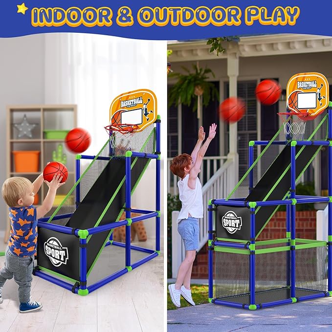 EagleStone Arcade Basketball Hoop Game Indoor, Ajustable Height Indoor Basketball Hoop with 4 Balls Storage Design for Kids,Perfect Sports Outdoor Play Toys for Kids Age 3 to 12 Years