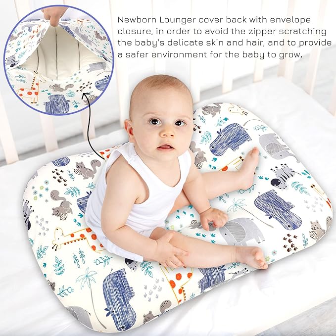 Hooyax Baby Lounger Slipcover for Newborns, Removable Infant Floor Seat, Padded Lounger Cover with Animal Design