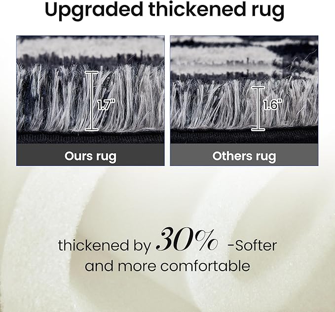 Super Soft Rug for Bedroom, 8x10 Ft Grey and Black Area Rug Classic Checkered Shaggy Rug Anti-Skid High Pile Soft Fluffy Fuzzy Carpet for Living Room Bedroom Kids Room Nursery, Dorm Home Decor