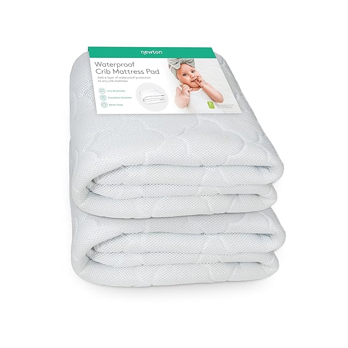 Newton Baby Waterproof Crib Mattress Pad | Ultra-Breathable Quilted Layer for Comfort & Universal Fitted Skirt for Secure Fit | Machine Washable | Crib Mattress Protector Pad Waterproof, 2 Packs