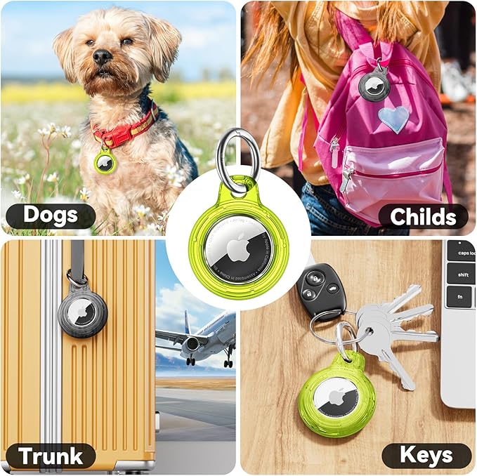 Upgrade Waterproof 2 Pack Airtags Holder with Apple Airtags Keychain, Hard PC Air Tag Case, Anti-Scratch & Shock Air tag Holder, Men's Women's Keyrings & Keychains-Clear Black+Clear Chartreuse