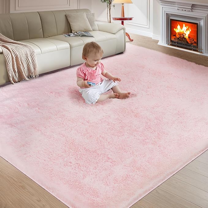 Ultra Soft Rug for Living Room, 4X6 Fluffy Shag Area Rug for Bedroom, Modern Shaggy Carpets Fuzzy Rug for Teens Dorm Nursery Home Decor Aesthetic, Upgrade Anti-Skid Durable, Pink