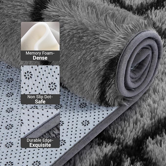 Fluffy Rug for Bedroom, 8X10Feet Stripe Checkered Rug Anti-Skid High Pile for Living Room Bedroom Kids Room Nursery, Dorm Home Decor