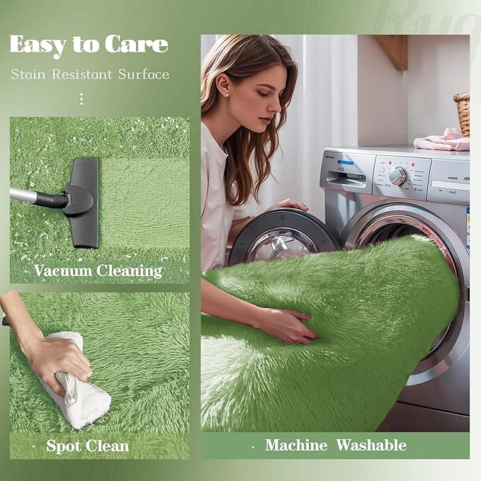 2x6 Runner Rug for Bedroom: Fluffy Shag Soft Washable Rugs Small Fuzzy Plush Indoor Carpet for Hallway Bedside Dorm Kids Girls Boys Room (Sage Green, 2'x6')