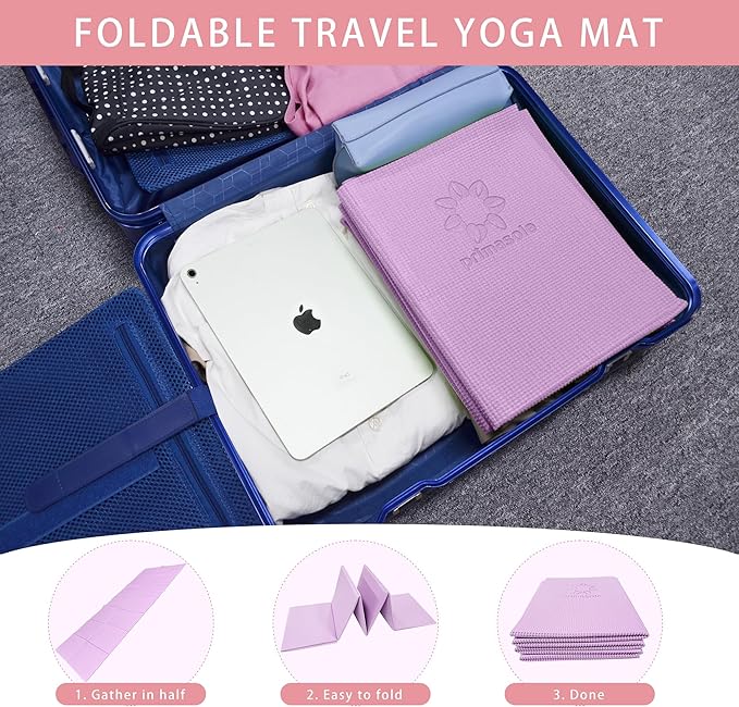 Folding Yoga Travel Pilates Mat Foldable Easy to Carry to Class Beach Park Tear resistant Travel Picnics 4mm Thick 9 Colors