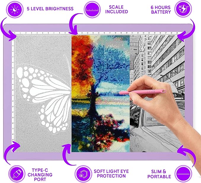 iVyne Rechargeable A4 Light Pad for Tracing & Weeding - LED Light Board for Weeding Vinyl - for Cricut Vinyl Weeding Tools - Ultra-Thin & Portable - Perfect for Artists & Crafters - Purple