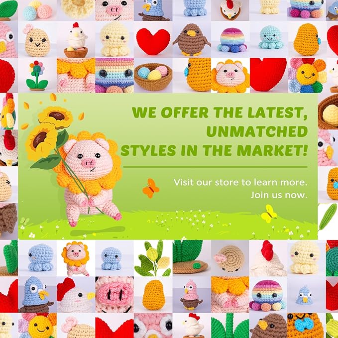 Crochet Kit for Beginners, Crochet Kit w Step-by-Step Video Tutorials, Crochet Starter Kit Learn to Crochet Kits for Adults Kids Beginners, Crochet Kit Pig (40%+ Yarn Content)