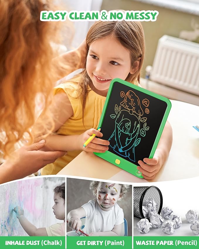 LCD Writing Tablet 10 Inch, Toys for 3 4 5 6 7 8 9 10 Year Old Boys Girls, Colorful Doodle Board Drawing Tablet, Gift for Boys Toddlers Age 3-12 Years, Memo Board, Drawing Pads with Lanyard (Green)