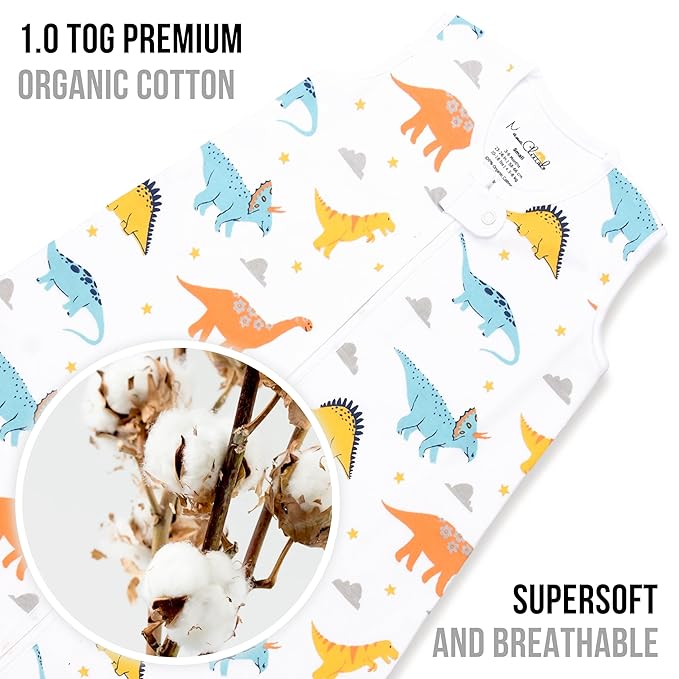 Baby Sleep Sack 1.0 TOG, Organic Cotton Baby Wearable Blanket with Two-Way Zipper, Swaddle Transition Baby Sleeping Bag, All-Season Sleep Sack for Newborn Infant Toddler Boy Girl, 18-24 Months, 1-Pack