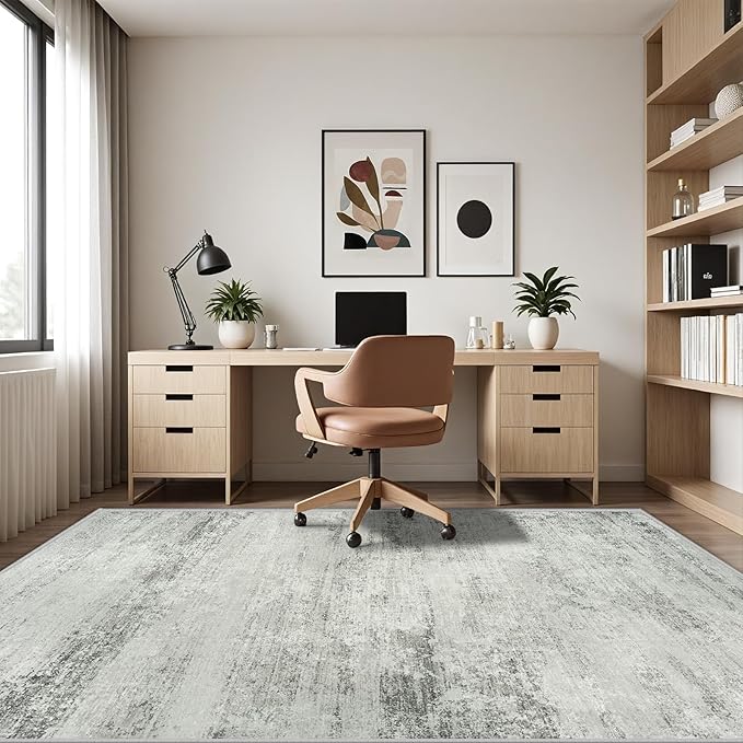 Area Rugs 8x10 Living Room Rugs: Large Modern Abstract Washable Rug with Non-Slip Backing, Thin Carpet for Dining Room Table Bedroom Nursery Indoor Home Office-Gray
