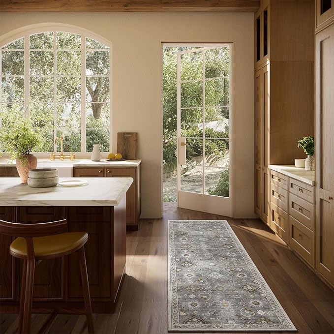 Washable Runners for Hallways Kitchen Rugs: 2'x6' Runner Rug Stain Resistant Non Slip Low Pile Soft Carpet Runners for Hallways Indoor Entryway Kitchen Laundry Room Bedroom Bathroom Farmhouse