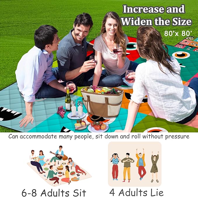 Extra Large Picnic Blanket Waterproof,80"x 80"Foldable Machine Washable Beach Blankets,Outdoor Blanket for 6-8 Adults,Picnic Mat Suitable for Indoor Crawling,Park Beach,Camping,Hiking,Travel (Face）