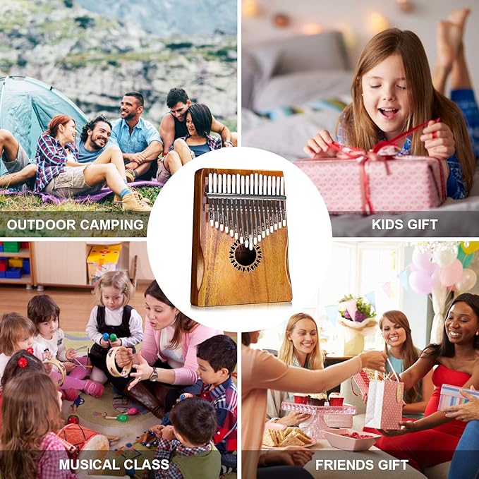 Kalimba Thumb Piano 17 Keys, Portable Mbira Finger Piano Gifts for Kids and Adults Beginners Wood