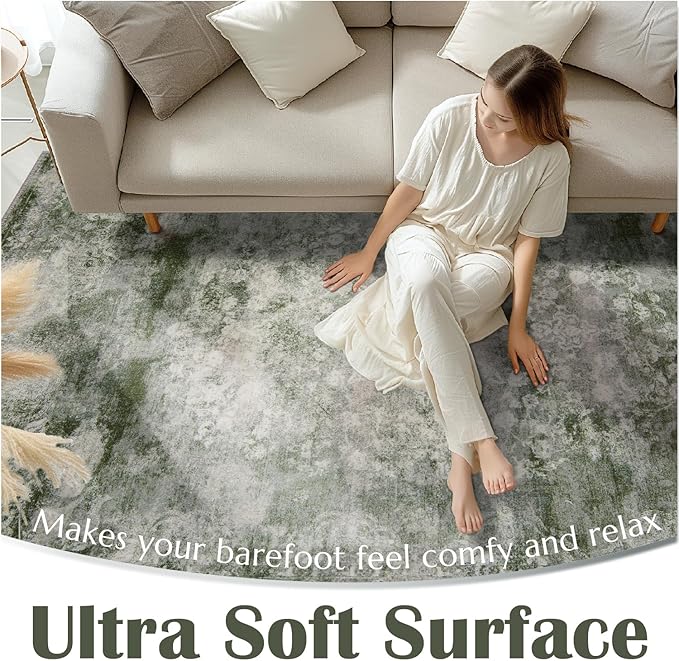 jinchan Green Runner Rug 2x5 - Machine Washable Vintage Floral Distressed Design Non-Slip Low-Pile Soft Thin Carpet for Hallway Kitchen Farmhouse Bedroom Entryway Laundry (2x5ft,Forest Green)