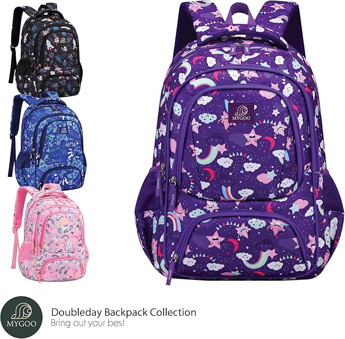 Girls Backpack - 17" Tall Large Elementary School Bag, Doubleday Collection, 24L Capacity, Dream Purple