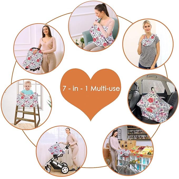 Multi-use Canopy Breastfeeding Cover - Car Seat Canopy for Babies, Stretchy Carseat Cover, Boys and Girls Shower Gift (Purple Flower)