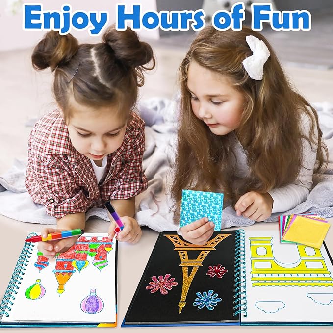 FUNNYB&G Foil Art Craft Activity for Kids - Gift for Girls Boys Crafts for Kids Fun Art Supplies DIY Creative Travel Toys, Birthday Gift Party Favor Toys for Girls 4 5 6 7 8 9 Years Old(Buildings)