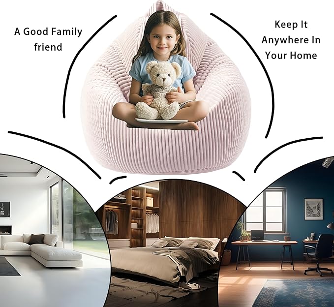 ENBAOHUI Bean Bag Chairs with Memory Foam Chairs for Kids Teens Toddler Faux Fur Sofa Chair with Handle Greyish-Green