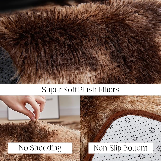 Ultra Soft Area Rugs for Living Room, 5x7 Tie-Dyed Brown Fluffy Plush Rugs for Bedroom, Non-Slip Floor Carpet for Kids Room, Bedside, Playroom, Corridor, Indoor Decor