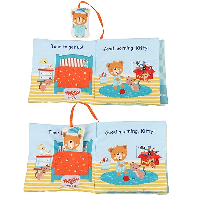 Teddy Bear Baby Toy Cloth Crinkle Books for Babies Infant Toddler, Soft Toys 0-6-12 Months Activity Tummy Time Mirror Toy, Gifts for Boys Girls Baby Shower, 1-2-3 Years Old-Morning