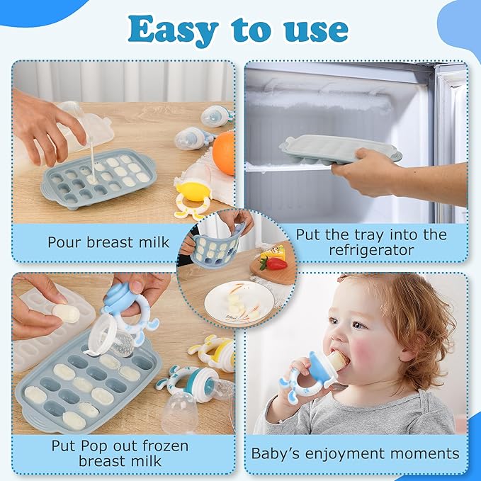 Food Feeder Baby Fruit Feeder Baby Breastmilk Popsicle Molds-& Baby Fruit Feeder-WAJIAYON Silicone Baby Food Freezer Tray,Baby Food Pacifier Feeder and Teether Easter Bunny Gifts for Boys and Girls