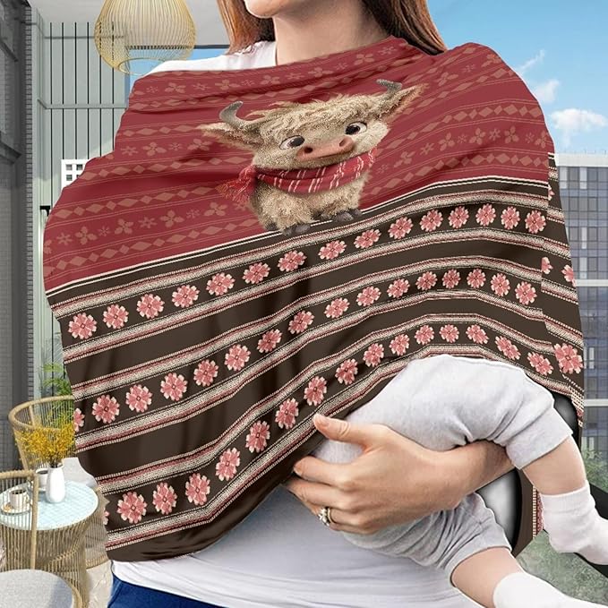 Binienty Christmas Highland Cow Car Seat Canopies for Baby Boys Girls, Mom Nursing Breastfeeding Covers Infant Stroller Cover, Holiday Gifts