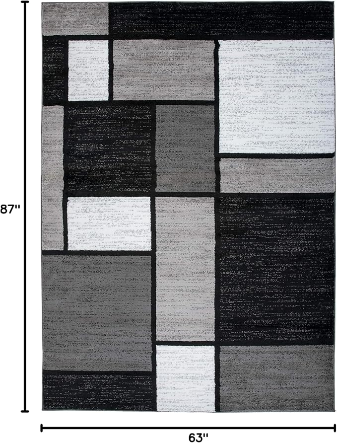 Rugshop Contemporary Modern Boxes Design Area Rug for Home Office,Living Room,Bedroom,Kitchen Non-Shedding Area Rug 5'3" x 7'3" Gray
