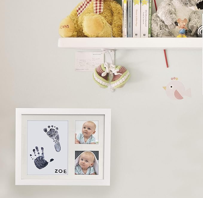 Baby Ink Hand and Footprint Kit – Handprint Picture Frame for Newborns (Safe Clean-Touch Ink Pad for Prints) – Best New Mom and Shower Gift – Foot Impression Photo Keepsake for Girls & Boys – (White)
