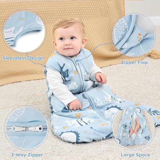 Yoofoss Baby Sleep Sack 12-18 Months, TOG 2.5 Baby Wearable Blanket with 2-Way Zipper, 100% Organic Cotton Fabric Winter Newborn Sleeping Sack, Warm Soft Comfy