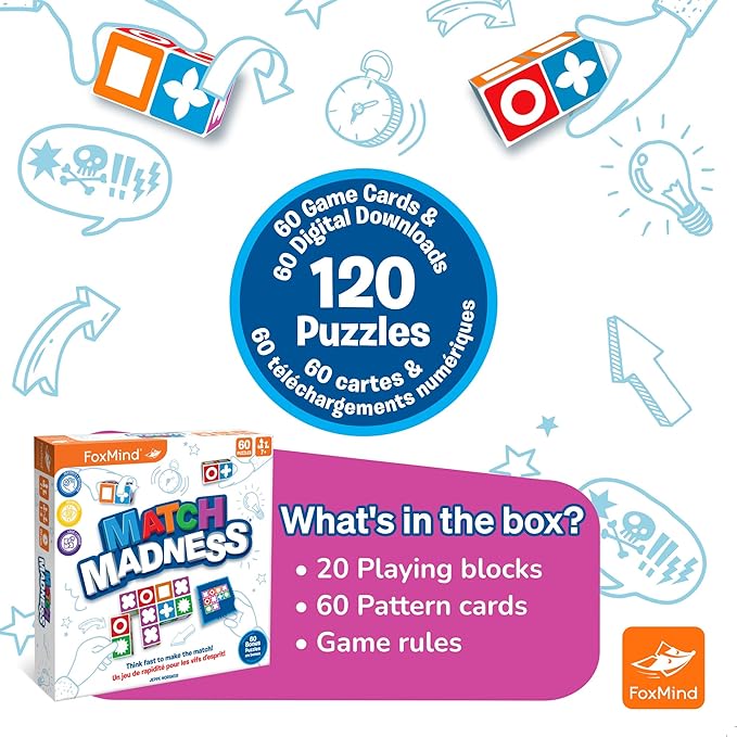 FoxMind Match Madness Board Game, Visual Recognition Matching Board Game, Family Puzzle Game to Develop Kids Problem Solving Skills