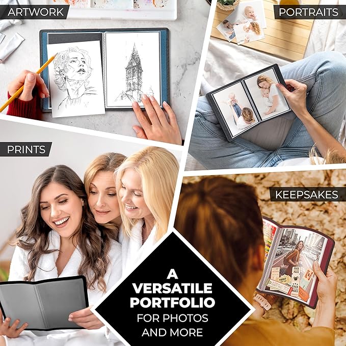 Dunwell Small Photo Album 4x6 with Black Mounting Paper (2-Pack, Silver), 4 x 6 Photo & Art Portfolio Presentation Book, Each Shows 48 Pages, Professional Mini Picture Book for Artwork, Postcards