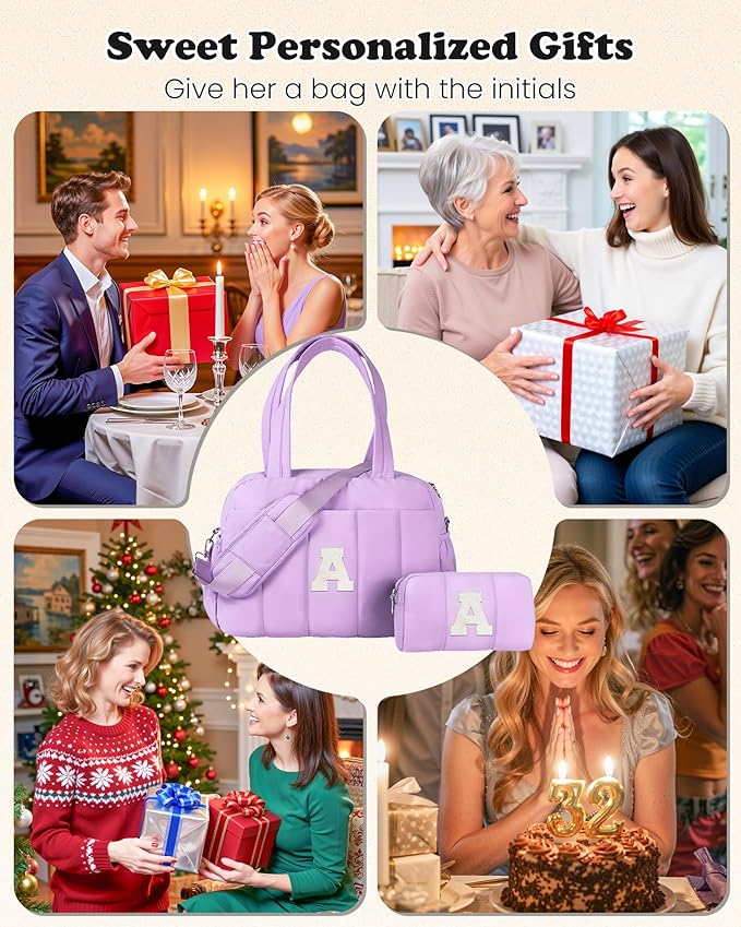 Initial Duffle Bag, Carry On Bags for Women，Gifts for Granddaughter-Overnight Bag with Wet Pocket，Lightweight Travel Bags Personalized Gym Tote with Makeup Pouch