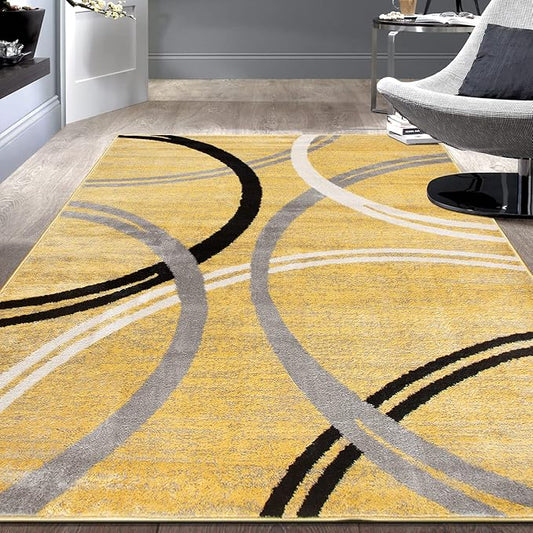 Rugshop Modern Wavy Circles Design Area Rug 6'6" x 9' Yellow