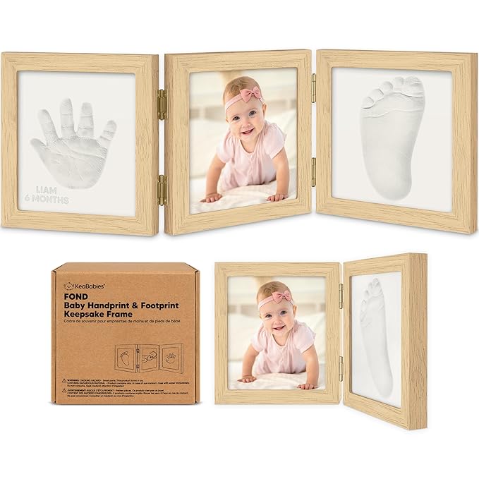 Baby Shower Gifts for Boys, Girls - Baby Hand and Footprint Kit, Newborn Handprint Kit, Keepsake Photo Frame, Nursery Picture Frame, Gender-Neutral Newborn Keepsake Gifts (Ash Wood)