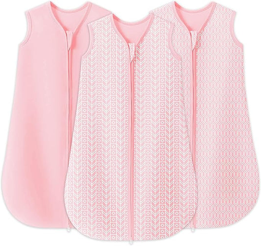 SWEET DOLPHIN Baby Sleep Sack 0-6 Months - 100% Cotton 2-Way Zipper TOG 0.5 Infant Wearable Blanket, Newborn Essentials Toddler 3 Pack Sleeping Sacks - Pink