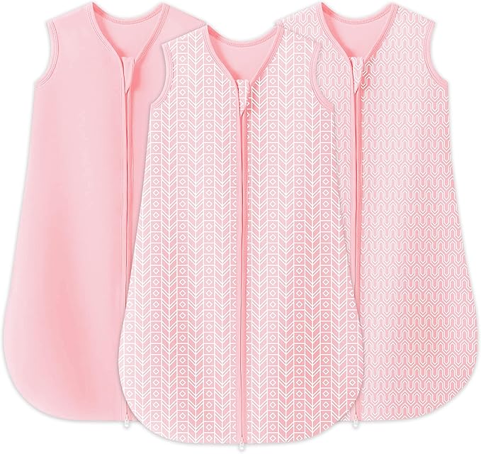 SWEET DOLPHIN Baby Sleep Sack 12-18 Months - 100% Cotton 2-Way Zipper TOG 0.5 Infant Wearable Blanket, Newborn Essentials Toddler 3 Pack Sleeping Sacks - Pink