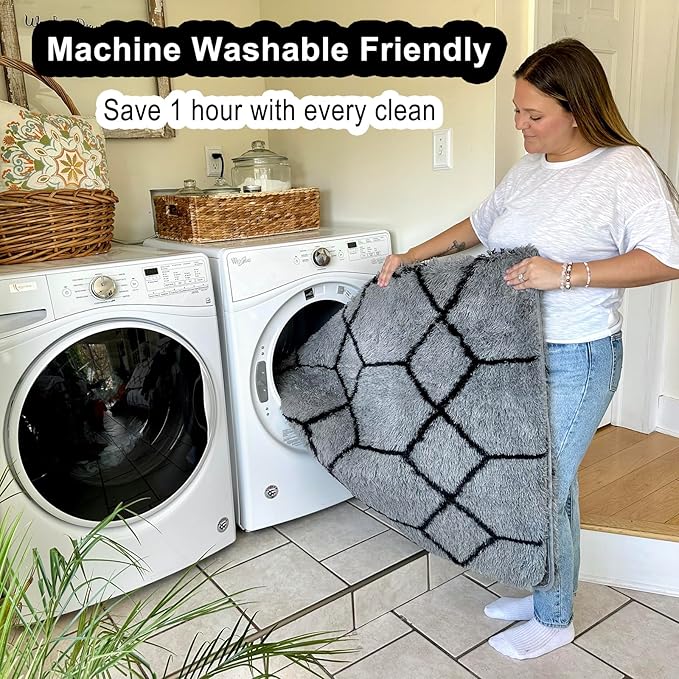 ONASAR Bedroom Living Room Area Rugs 5x8, Grey and Black Geometric Rug Floor Mat for Home Decor Aesthetic, Soft Shaggy Plush Fluffy Moroccan Carpet for Teen Nursery Playroom Dorm Classroom