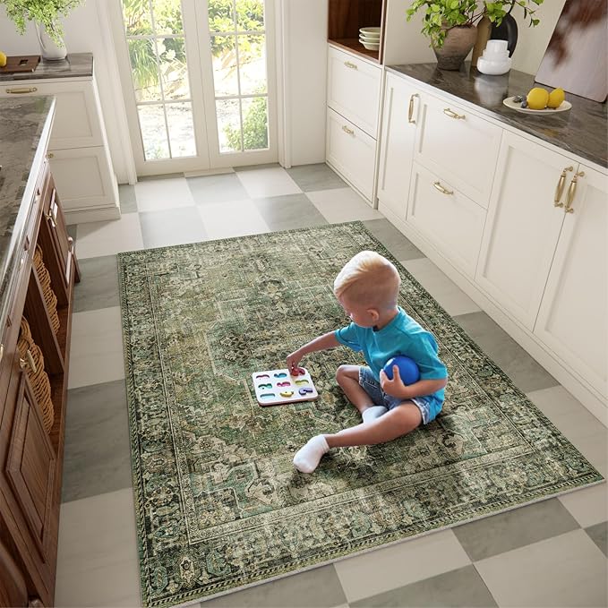 Machine Washable Throw Rugs for Entryway: Door Mat Indoor Entrance 4x6 Small Rug Stain Resistant Non-Slip Low Pile Soft Carpet for Kitchen Front Door Indoor Entrance Entry Bedroom