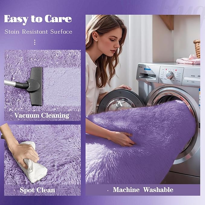5x8 Area Rug for Living Room: Fluffy Shag Soft Washable Rugs Fuzzy Plush Indoor Carpet for Bedroom Nursery Playroom Dorm Kids Girls Boys Room (Purple, 5'x8')