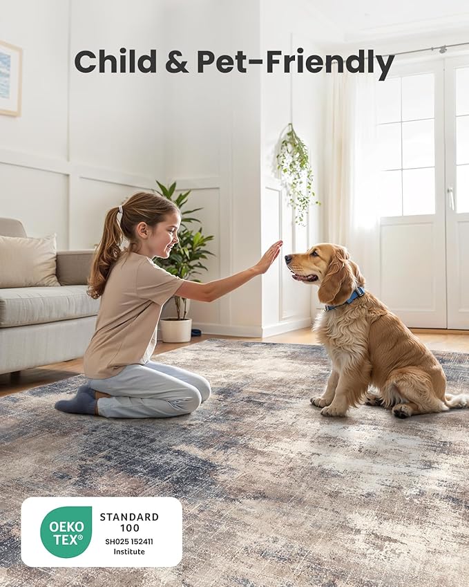 AMADA HOMEFURNISHING Washable Entry Rug, 2x3 Modern Abstract Rug with Short Pile and Non-Slip Backing, Small Rug with Abstract Pattern for Entryway, Kitchen and Living Room, Brown