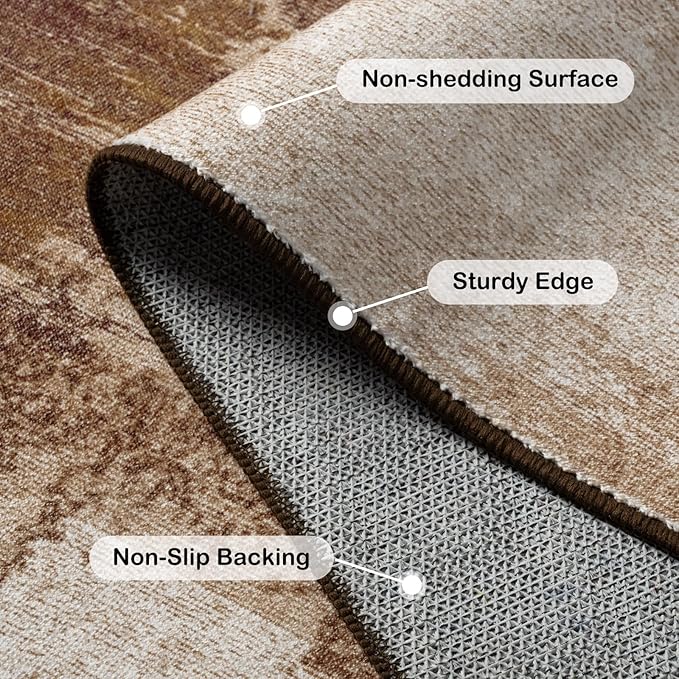 Kelarea Living Room Rug, 4x6 Rug Modern Abstract Washable Rugs Brown Foldable Faux Wool Vintage Carpets, Non Slip Rug for Bedroom, Dining Room, College Dorm, Kids Playroom, Home Office