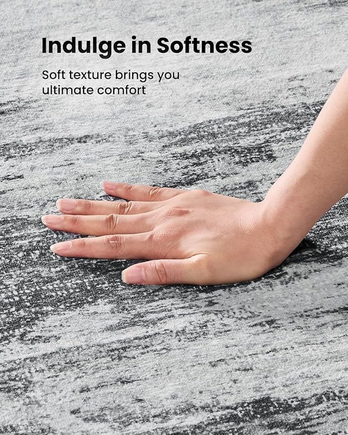 Amada 9x12 Large Area Rug, Modern Abstract Living Room Rug with Non-Slip Backing & Short Pile, Washable Rug with Abstract Pattern for Living Room, Bedroom and Dinning Room, Light Grey