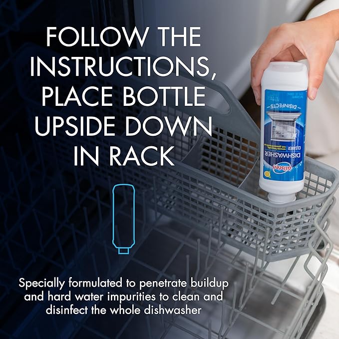 Glisten Dishwasher Cleaner, Removes Limescale, Rust, Buildup, and Grease, Lemon Scent, Made in the USA, 12 Ounce Bottle, 3-Pack