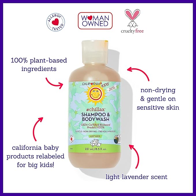 California Kids Shampoo + Body Wash | Chillax Lavender Body Wash | Gentle Skin Care for Kids + Teens | 100% Plant-Based | Hypoallergenic | 8.5 oz