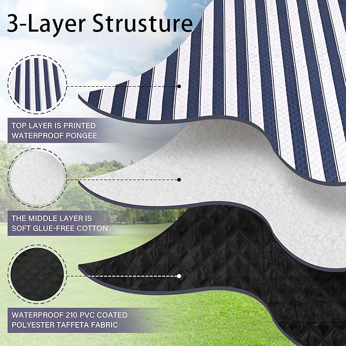 HX&OD Outdoor Picnic Blanket Extra Large, 80''*60'' Waterproof Picnic Mat with Stakes Foldable Camping Blanket Portable with Carry Strap for Beach Mat (Green& White, 80''*60'')