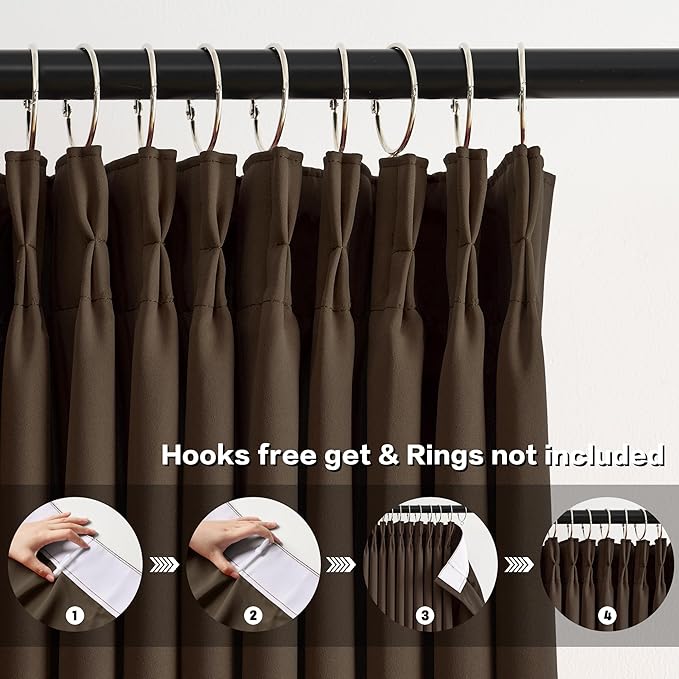 Chocolate Brown Espresso Pinch Pleated Blackout Curtains 102 Inches Long,Thermal Insulated Pinch Pleats Window Curtains Panels Drapery for Bedroom, Living Room,Office, 40" W x 102" L, Set of 2