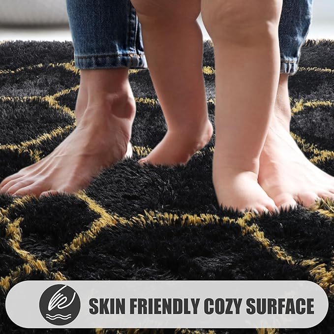 ONASAR Area Rugs for Bedroom Living Room, Washable 4x6 Fluffy Black and Gold Throw Rug, Shaggy Geometric Floor Mat for Home Decor, Soft Plush Carpet for Kids Teen Playroom Dorm Classroom Office